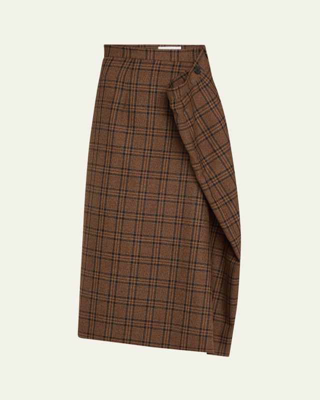 Plaid Oversized Straight Wool Skirt